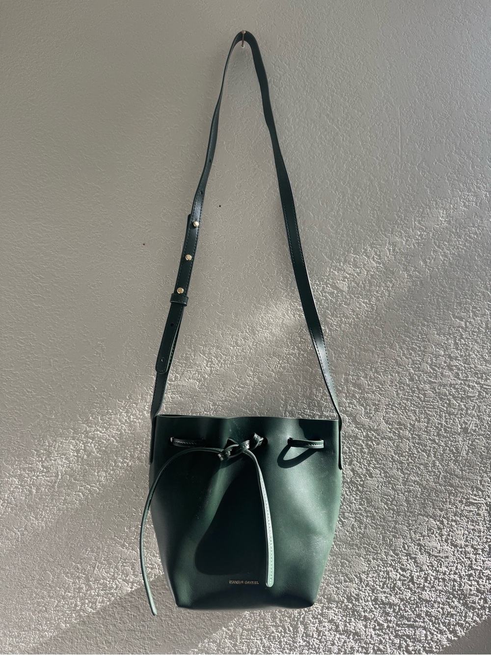 Mansur Gavriel Green Leather Bucket Crossbody Bag